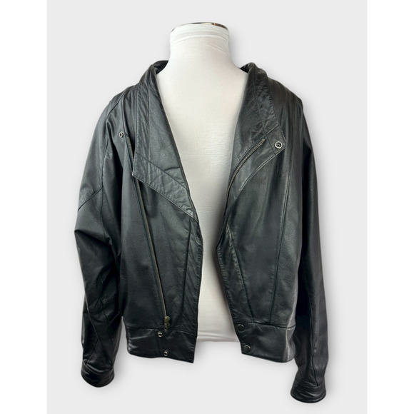 Vintage Wilsons Leather Bomber Motorcycle Jacket Asymmetric Zip Moto Black XL - Picture 16 of 16